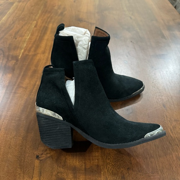Jeffrey Campbell Cromwell Western Cutout Ankle Booties Black Leather Sz 7.5 Boho - Picture 2 of 8